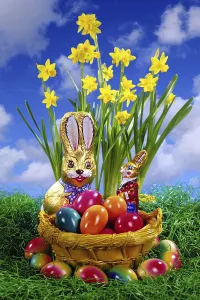 Chocolate Sweets Prints: A colourful nest at Easter, chocolate Easter bunny