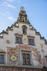 Historic Administrative Building Europe Prints: Detail of the colourfully painted