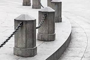 Historic Downtown Area Prints: Column with a chain on the town square