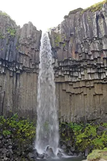 Icelandic Geology Prints: Columnar basalt with waterfall