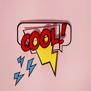 Thunderstorm Mood Image Prints: Comic speech bubble with expression text cool thunderbolt element