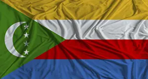 Prints of Comorian flag with fabric texture background. National flag of Comoros Comoros Prints: Comorian Flag Print with Fabric Texture Background