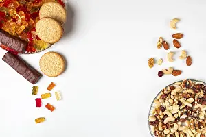Studio Shot Of Desserts Prints: Comparison of unhealthy and healthy