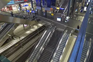 Prints of Complex network of escalators and tracks inside Berlin Central Station, Berlin, Germany Railway Prints: Berlin Central Station Escalator Network Print, Germany