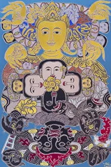Contemporary Art Piece Prints: Golden Faces, Fiery Masks Print: Spiritual Powers in Balance