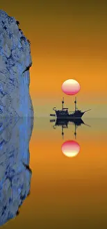 Deserted Boat Prints: Composing: ship with sun