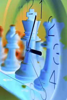 Time Pressure Image Prints: Composite of clock and chess figures