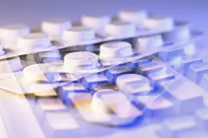 Digital Healthcare Prints: Composite of pills and computer keyboard