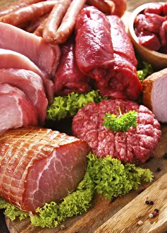 Diverse Food Selection Prints: Composition with assorted meat products