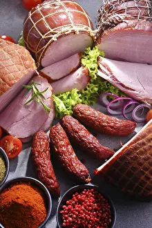 Smoked Meat Products Prints: Composition with assorted meat products
