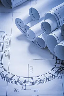 Blueprint Rolls Concept Prints: Composition of blueprint rolls construction concept