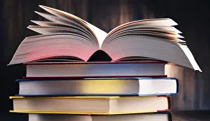 Educational Background Image Prints: Composition with books on the table