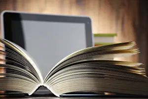 Medical Care Concept Image Prints: Composition with books and tablet computer