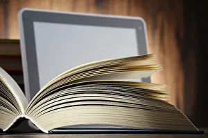 Deserted University College Prints: Composition with books and tablet computer
