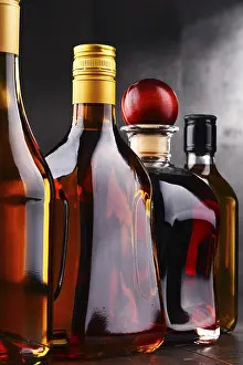 Distilled Spirits Showcase Prints: Composition with bottles of assorted alcoholic beverages