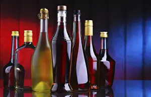 Distilled Spirits Showcase Prints: Composition with bottles of assorted alcoholic beverages