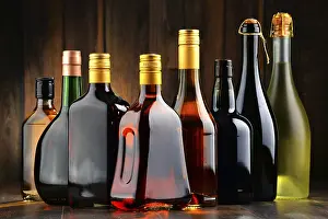 Deserted Liquor Store Prints: Composition with bottles of assorted alcoholic beverages