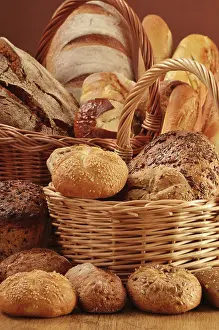 Wicker Basket Composition Prints: Composition with bread and rolls in wicker basket