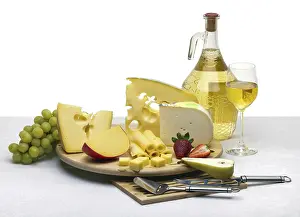 Wine And Cheese Platter Prints: Composition of cheese, grapes