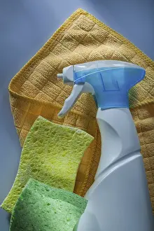 Bright Studio Lighting Prints: Composition of cleaning items on white background