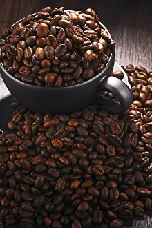 Coffee Still Life Prints: Composition with cup of coffee and beans