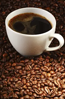 Cup Of Coffee Prints: Composition with cup of coffee and beans