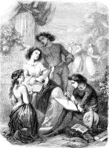 Prints of Composition and design of Tony Johannot, vintage engraved illustration. Magasin Pittoresque 1852 Tony Johannot Prints: Tony Johannot Composition and Design Print, 1852