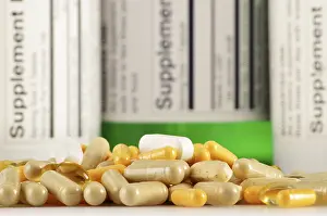 Medical Care Container Prints: Composition with dietary supplement capsules