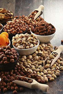Assorted Nuts And Fruits Prints: Composition with dried fruits and assorted nuts