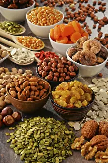 Assorted Nuts Arrangement Prints: Composition with dried fruits and assorted nuts