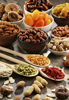 Appetizing Still Life Food Prints: Composition with dried fruits and assorted nuts