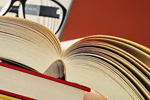 Uninhabited Educational Environment Prints: Composition with glasses and books on the table
