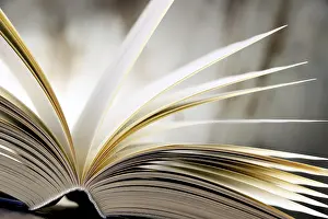 Deserted Library Prints: Composition with hardcover book on the table