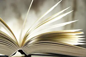 Deserted Library Prints: Composition with hardcover book on the table