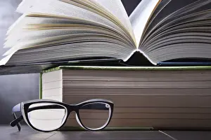 Deserted Library Scene Prints: Composition with open book on the table