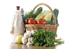 Raw Vegetable Composition Prints: Composition with raw vegetables and wicker basket