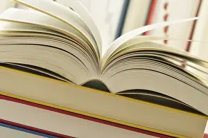 Deserted Library Scene Prints: Composition with stack of books