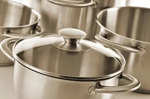 Uninhabited Kitchen Scene Prints: Composition with stainless pots