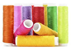 Handicraft Threads Prints: Composition with tailor needles and threads over white background