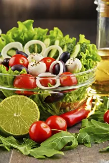 Gastronomy Meal Setup Prints: Composition with vegetable salad bowl