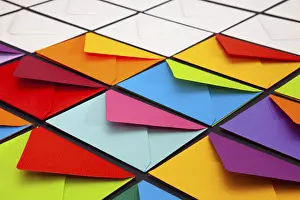 Multicolored Writing Utensils Prints: Composition with white and colored envelopes on the table