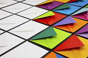 White Envelopes Prints: Composition with white and colored envelopes on the table