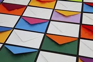 Colorful Envelopes Prints: Composition with white and colored envelopes on the table