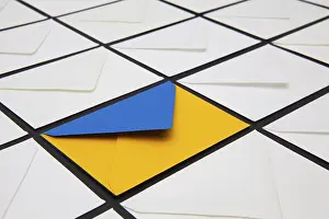 White Envelopes Prints: Composition with white and colored envelopes on the table