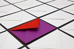 Glazed Tile Background Image Prints: Composition with white and colored envelopes on the table