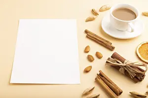 Orange Background Studio Shot Prints: Composition with white paper sheet