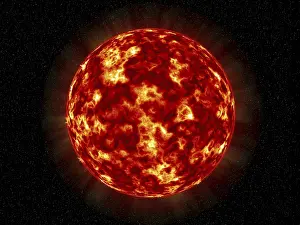 Starry Night Sky Prints: Computer generated Sun over outer space with stars
