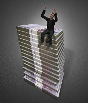 Currency Policy Finance Prints: Computer graphics, man, pile, bills