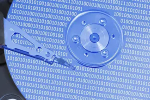 Computer Hardware Component Prints: Computer hard disk drive with read-write head on the disk