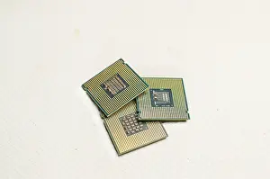 Computer Hardware Equipment Prints: Computer microprocessors, three computer processors